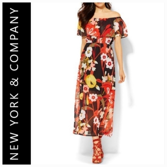 New York & Company | floral print on/off shoulder maxi dress - Picture 1 of 9
